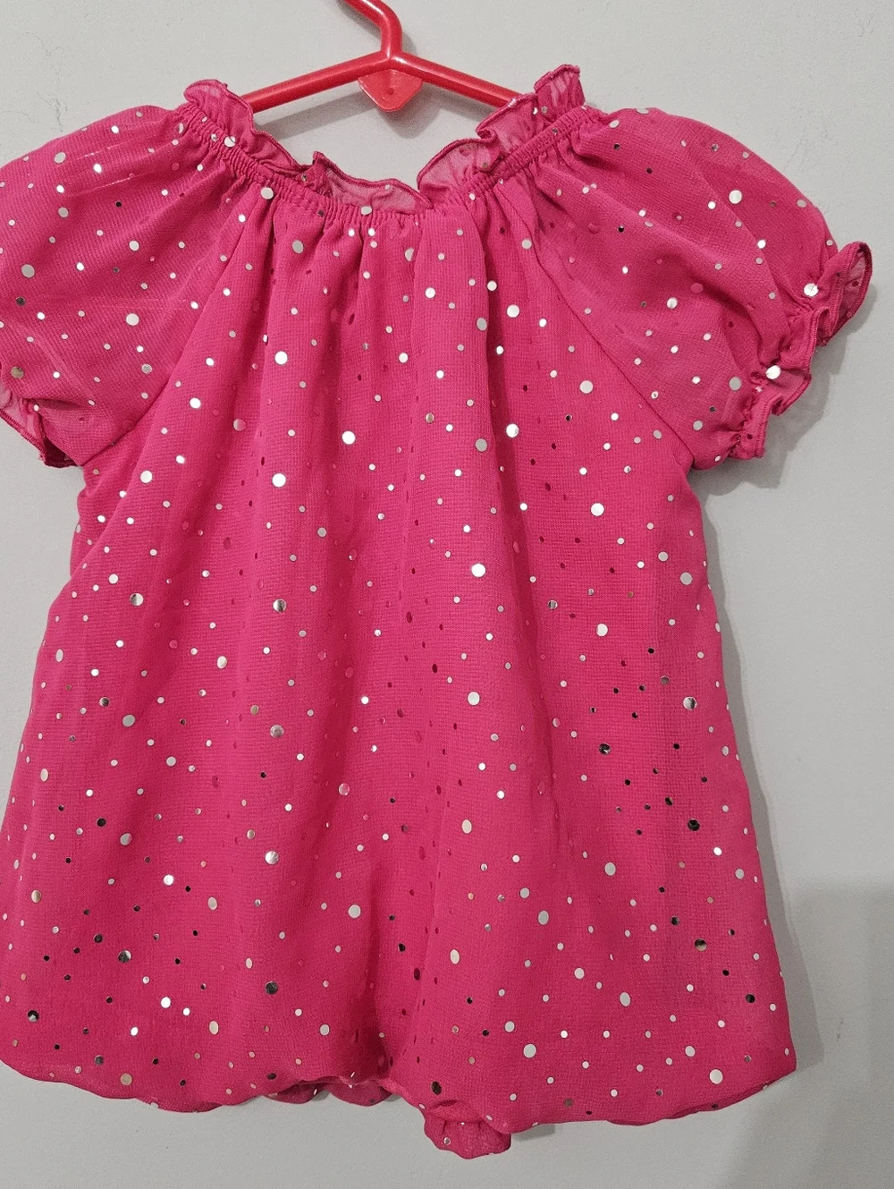 Polka Dot Dress Baby Girl 6-9M Puff Sleeve Bow‎ Party Bubble Hem Pink Metallic